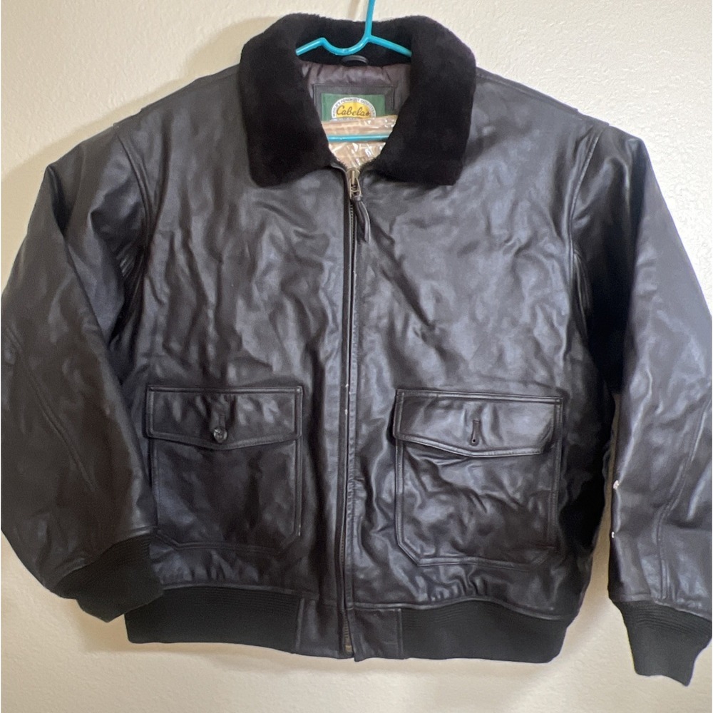 Vintage Cabelas Outdoor Gear XL Reg Bomber Leather Jacket Brown
